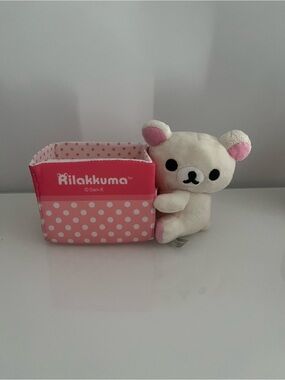 Rilakkuma Pink Polka Dot Plush Organizer with White Bear Plush